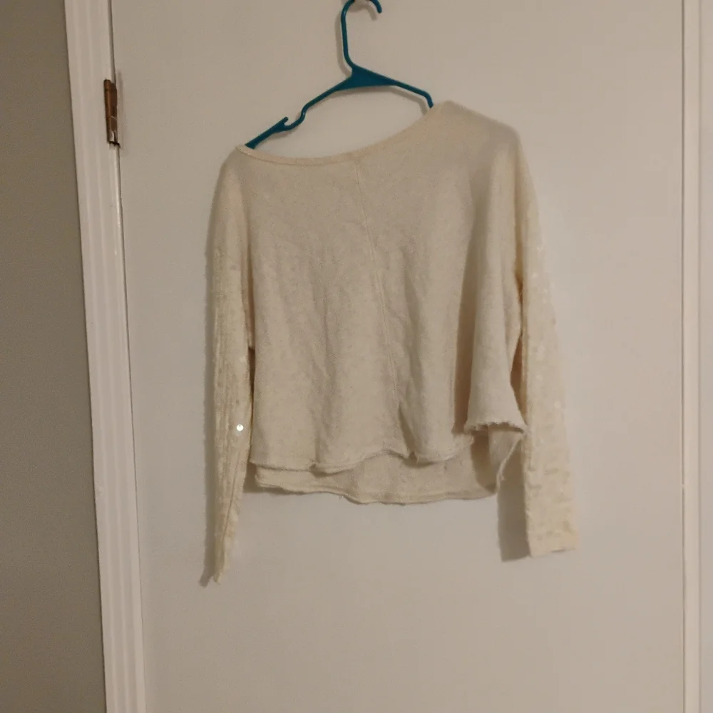 Free People Sequin Sleeve Crew Sweatshirt Sz Xs